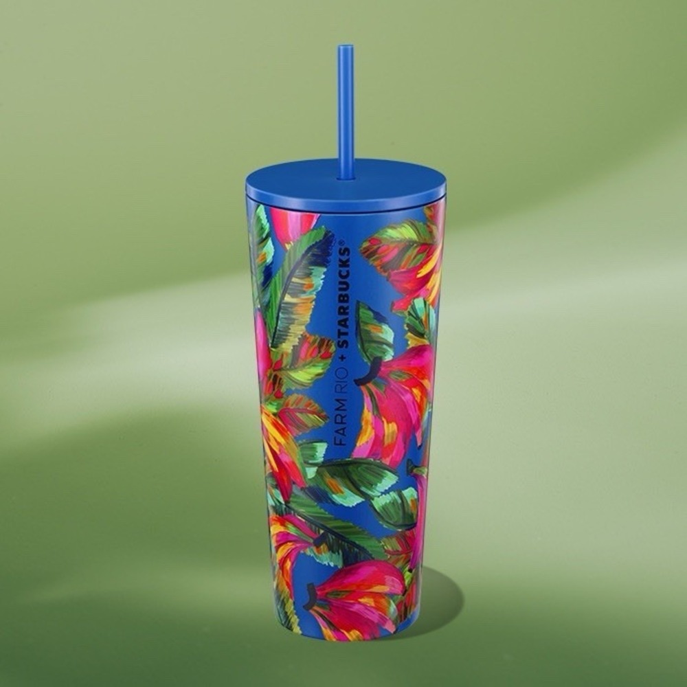 Starbucks + Farm Rio Tumbler 24oz Banana Mix Blue Limited Edition 2025 Brand New